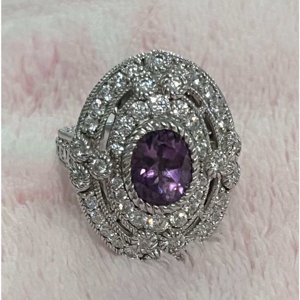 Judith Ripka Sterling, Amethyst, and Diamonique Ring, Size 7